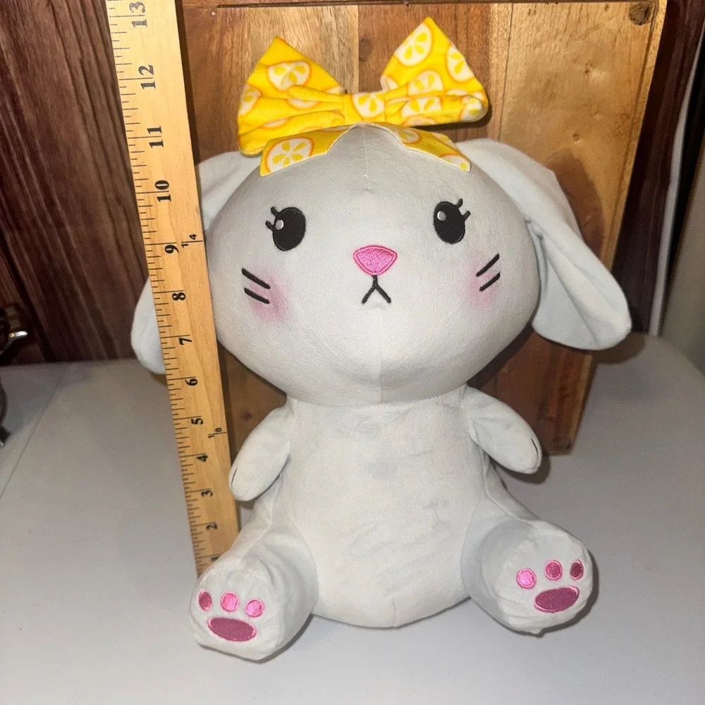 Moriah Elizabeth Gray Bunny Rabbit Plush W/ Yellow Bow Stuffed Animal 12 Inch